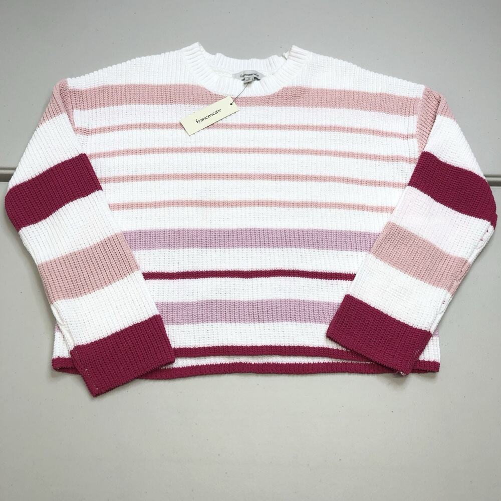 Francesca’s Cable Knit Sweater Women's Small Color Block Bohemian Boho NWT